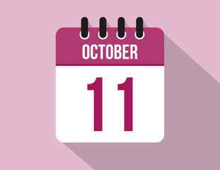 11 day October calendar. Calendar vector for October in pink color on light background