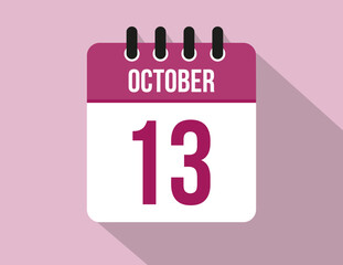 13 day October calendar. Calendar vector for October in pink color on light background