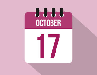17 day October calendar. Calendar vector for October in pink color on light background