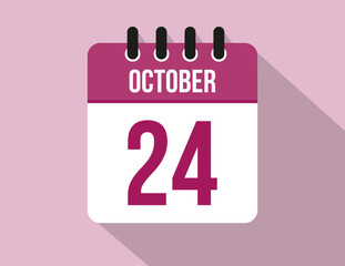 24 day October calendar. Calendar vector for October in pink color on light background