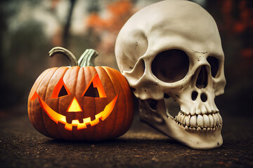 Halloween Pumpkin and Skull,