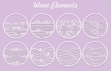 Balls with Oriental Asian water wave laser cutting Set cut out of paper art Metal cutting or wood carving design stencil for card background or interior decor Templates silhouette