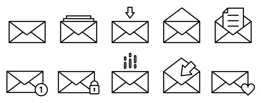 Conjunto de iconos de correo electrónico. Mensajería. Ilustración vectorial