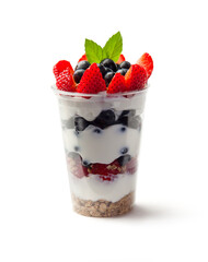 serving of yogurt with granola and fresh fruit