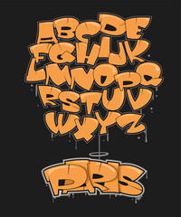 Graffiti alphabet. Comic style hand drawn font isolated on dark background.