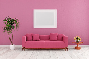 3d rendered illustration of a living room with pink wall.