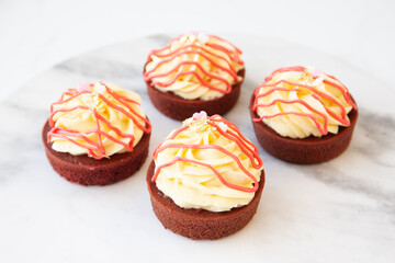 Red velvet pound cake with fresh cream cheese