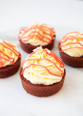 Red velvet pound cake with fresh cream cheese
