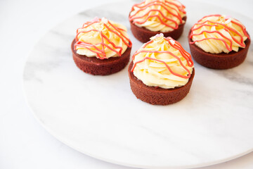 Red velvet pound cake with fresh cream cheese