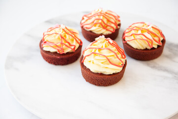 Red velvet pound cake with fresh cream cheese