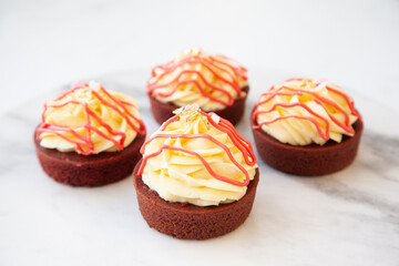 Red velvet pound cake with fresh cream cheese