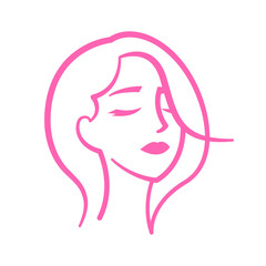 beautiful woman with long hair icon minimalistic illustration with lines