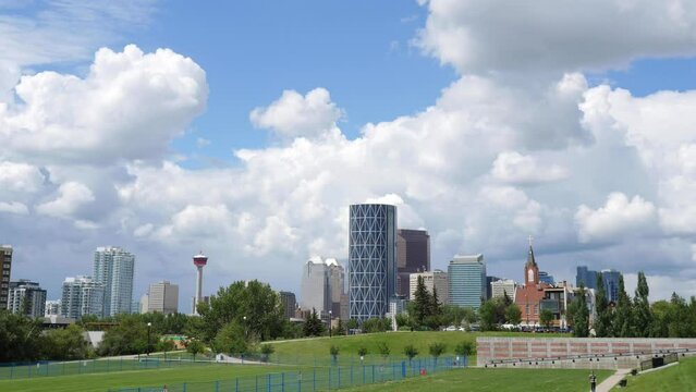 Timelapse of the Calgary Downtown Core with beautiful clouds in summertime