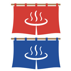 赤と青の温泉のれん