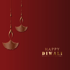 Banner for Indian festival Diwali with hanging Diya, vector illustration - obrazy, fototapety, plakaty