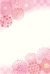 水彩で描いた和風の花のフレーム背景素材