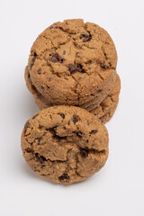 Chocolate chip cookies isolated on white background, Homemad cookies close up.