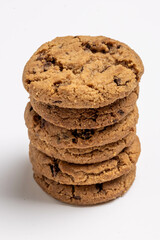 Chocolate chip cookies isolated on white background, Homemad cookies close up.