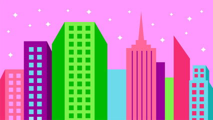 punchy starry cityscape on pink background vector stock