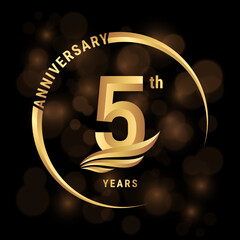 5th Anniversary Logo, Logo design with gold color wings for poster, banner, brochure, magazine, web, booklet, invitation or greeting card. Vector illustration