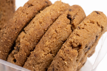 Chocolate chip cookies isolated on white background, Homemad cookies close up.