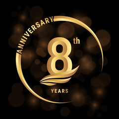 8th Anniversary Logo, Logo design with gold color wings for poster, banner, brochure, magazine, web, booklet, invitation or greeting card. Vector illustration