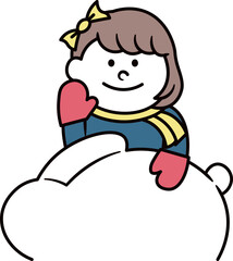 女の子が作った雪うさぎが吹き出しのイラスト素材