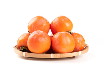 Ripe persimmon fruit isolated on white background..Close up of fresh kaki