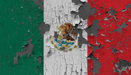3D Flag of Mexico on an old stone wall background.