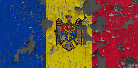 3D Flag of Moldova on an old stone wall background.