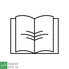 Book icon. Simple outline style. Textbook reading, open book, school, education, magazine, library, university, learning concept. Thin line vector illustration isolated on white background. EPS 10.