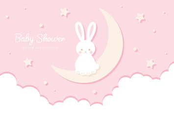 vector background with a bunny on the moon in the sky for banners, baby shower cards, flyers, social media wallpapers, etc.