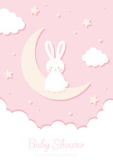 vector background with a bunny on the moon in the sky for banners, baby shower cards, flyers, social media wallpapers, etc.
