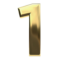 Gold Number illustration 3D metal 1 one
