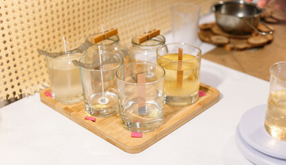 the process of making a candle. Eco-soy wax. A candle with your own hands. Hobby concept . Craft hobby, small business