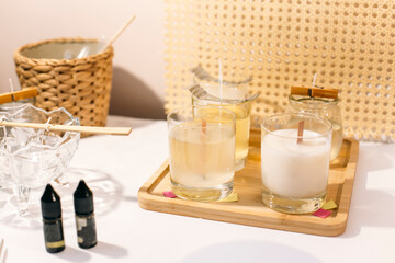 the process of making a candle. Eco-soy wax. A candle with your own hands. Hobby concept . Craft hobby, small business