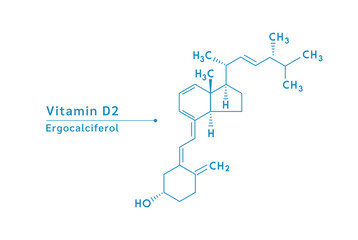 Vitamin D2 structural blue outline chemical formula. Medical and scientific concepts. Isolated on white background. Vector EPS10 illustration