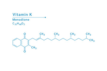 Vitamin K structural blue outline chemical formula. Medical and scientific concepts. Isolated on white background. Vector EPS10 illustration