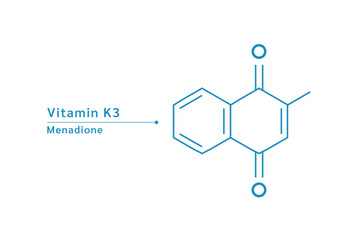 Obraz premium Vitamin K3 structural blue outline chemical formula. Medical and scientific concepts. Isolated on white background. Vector EPS10 illustration