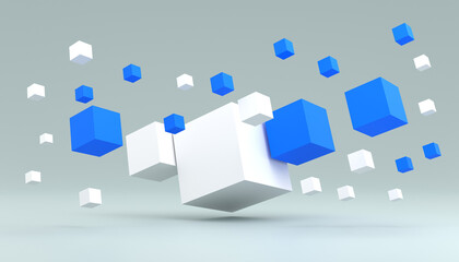 Abstract background 3d render illustration of cubes white and blue color minimalism style