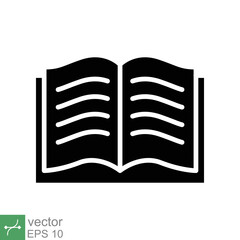 Book icon. Simple solid style. Textbook reading, open book, school, education, magazine, library, university, learning concept. glyph vector illustration isolated on white background. EPS 10.