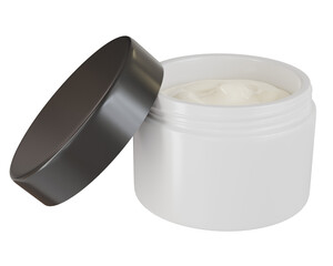 3d rendering white cosmetic cream jar open black lid