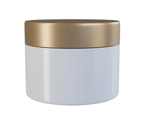 3d rendering white cosmetic cream jar open gold lid