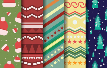 Obraz premium Set seamless pattern zigzag chevron, santa and snow. geometric fabric pattern, textile illustration vector, printing, concept christmas New Year festival wrapping paper.