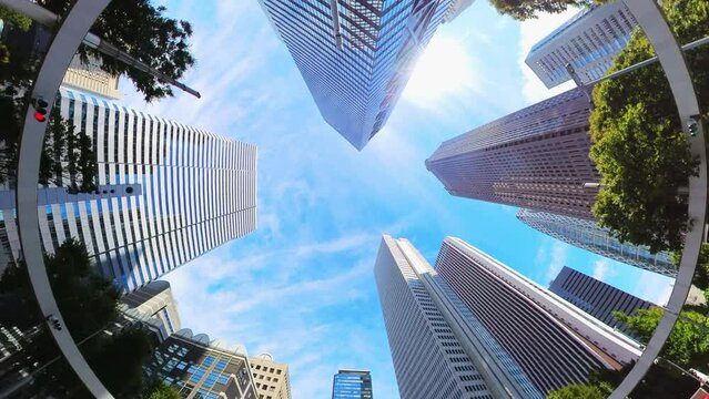 東京 新宿 ビル群 オフィス街 4K 魚眼レンズ