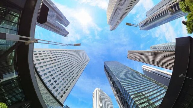 東京 新宿 ビル群 オフィス街 4K 魚眼レンズ