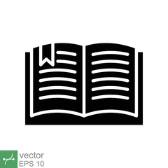 Book icon. Simple solid style. Textbook reading, open book, school, education, magazine, library, university, learning concept. glyph vector illustration isolated on white background. EPS 10.
