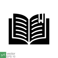 Book icon. Simple solid style. Textbook reading, open book, school, education, magazine, library, university, learning concept. glyph vector illustration isolated on white background. EPS 10.