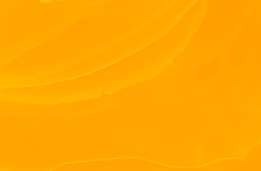 Liquid marble yellow watercolor background. Spilled alcohol ink paint, oil splash, wave effect soft orange texture. Sun, summer, honey, modern backdrop, liquid spill, brush stroke. Vector template.