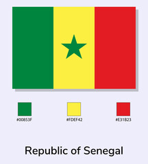 Vector Illustration of Senegal flag isolated on light blue background. Illustration Senegal flag with Color Codes. As close as possible to the original. ready to use, easy to edit. vector eps10.